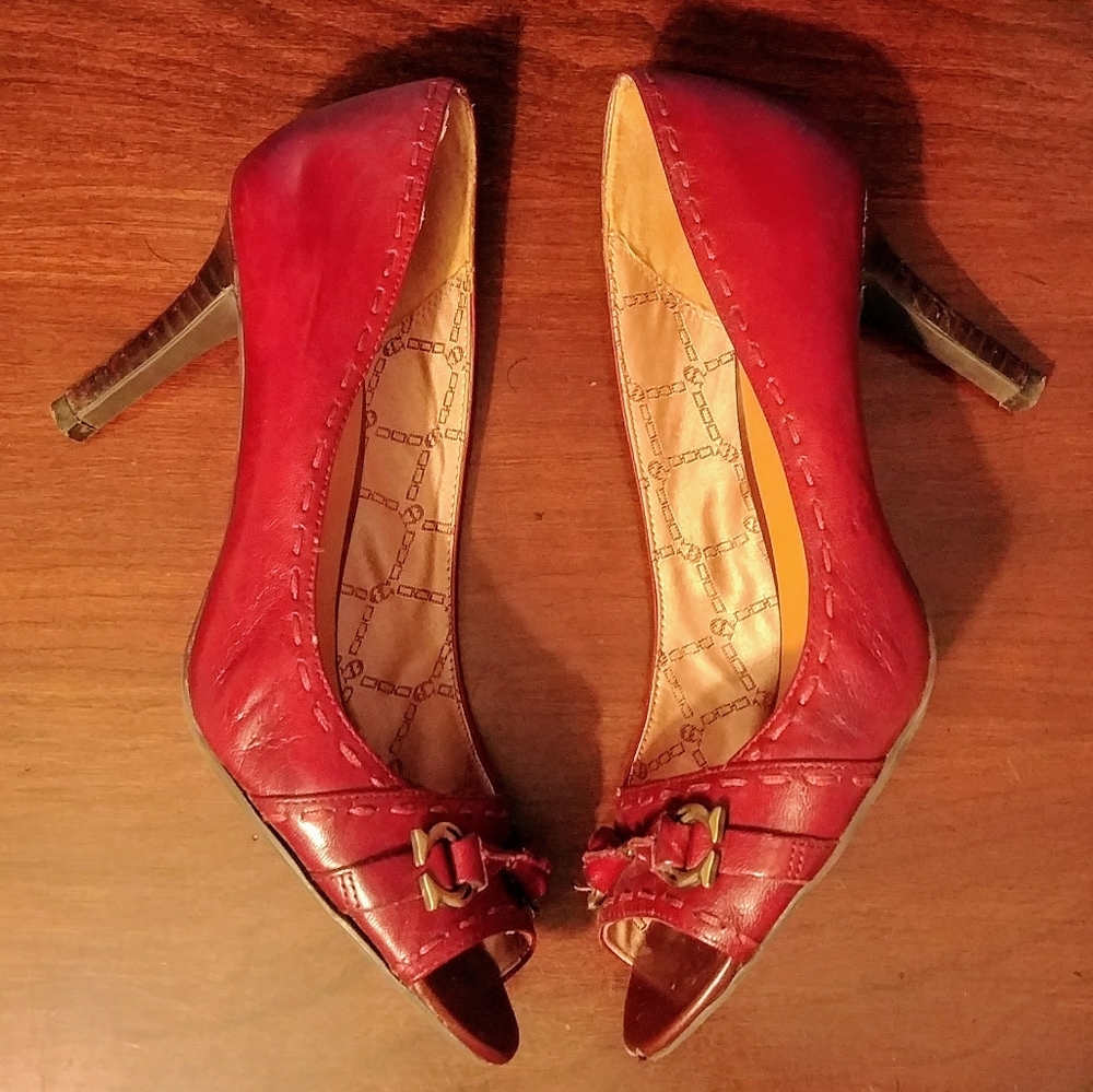 Entienne Aigner Maroon Leather Peep-Toe Heels